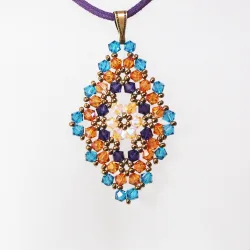 Pendant 30cm - Talia Rhombus M-Purple Suedine - Pendant 30cm - Laiton bronze